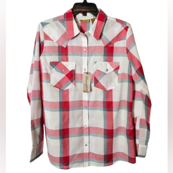 Wrangler Essential Long Sleeve Plaid Western Snap Top Size Medium NWT - Picture 1 of 7